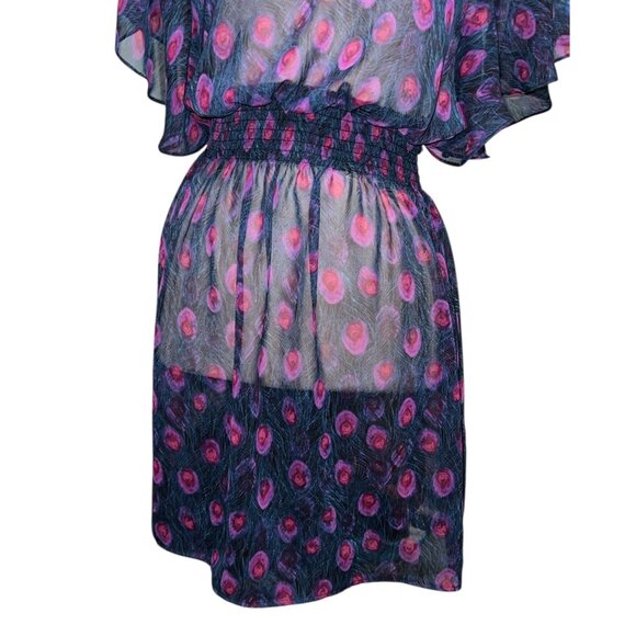 As U Wish Womens Sheer Peacock Feather Print Swim Cover Dress Sz Large V-Neck Fl - Picture 6 of 12